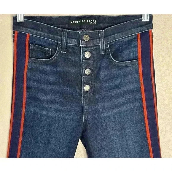 Veronica Beard Jeans Women’s 27x26 Carolyn 10" Baby Boot Red Side Stripes - Picture 6 of 10